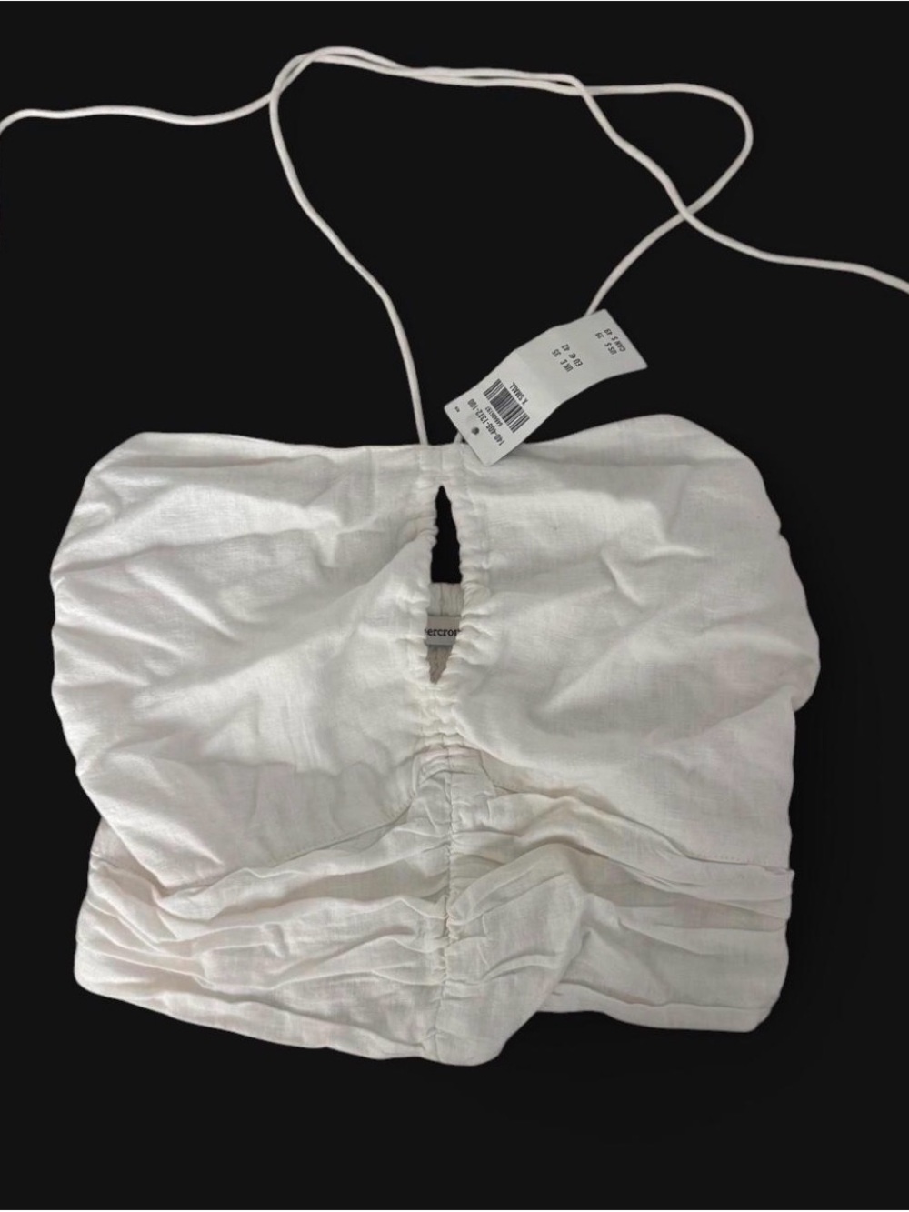 White Ruched Halter Crop Top